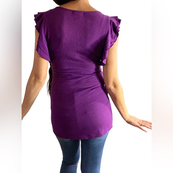 Purple Ruffle V-Neck Tunic Size Small - Picture 3 of 5